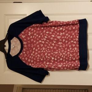 LulaRoe Women's 2XL Red White Blue Star Short Sleeve Shirt